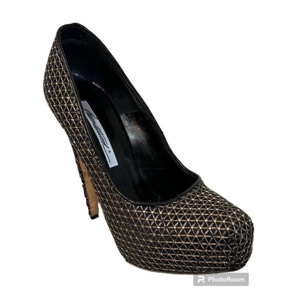 Brian Atwood Pumps Maniac Platform Black Crystal Net PLATFORMS HEELS 7.5 (37.5) - Picture 1 of 4